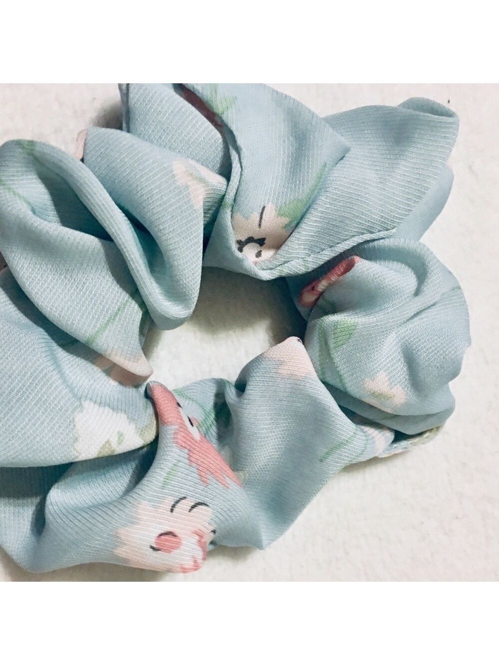 Chiffon NEW Baby Blue Hair Scrunchie with Pink Flowers - Picture 3 of 6